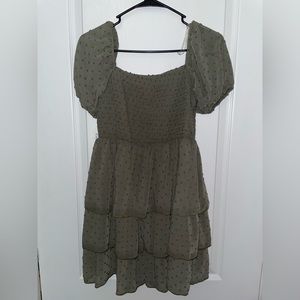 Altard state Olive Green Puff Sleeve Dress